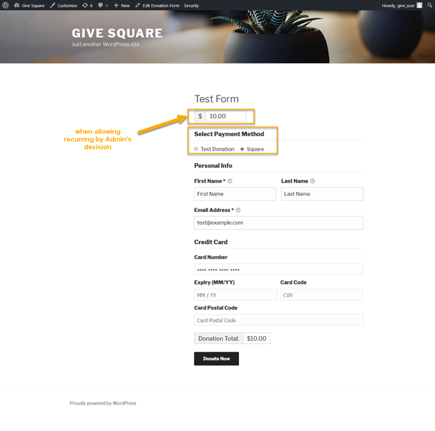 Pay With Square In GiveWP