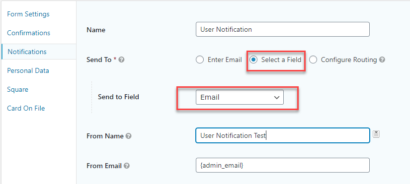 email notifications user