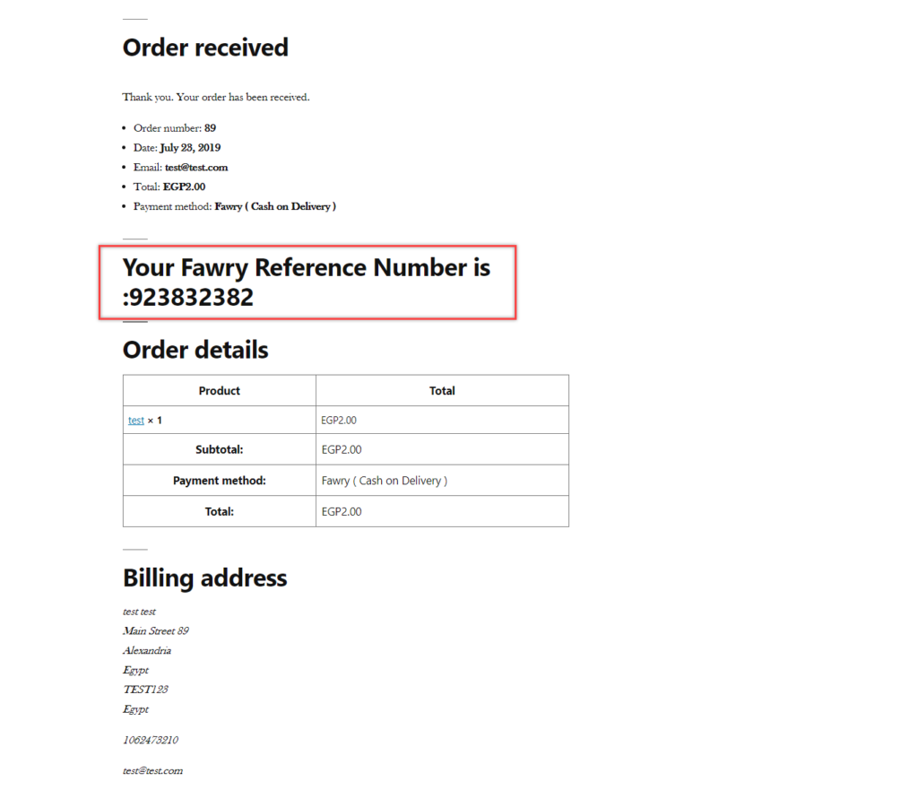 order received fawry reference number wc fawry payment methods