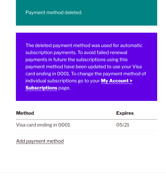 payment method deleted wc fawry payment method