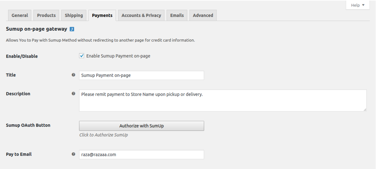 Sumup Payment Gateway