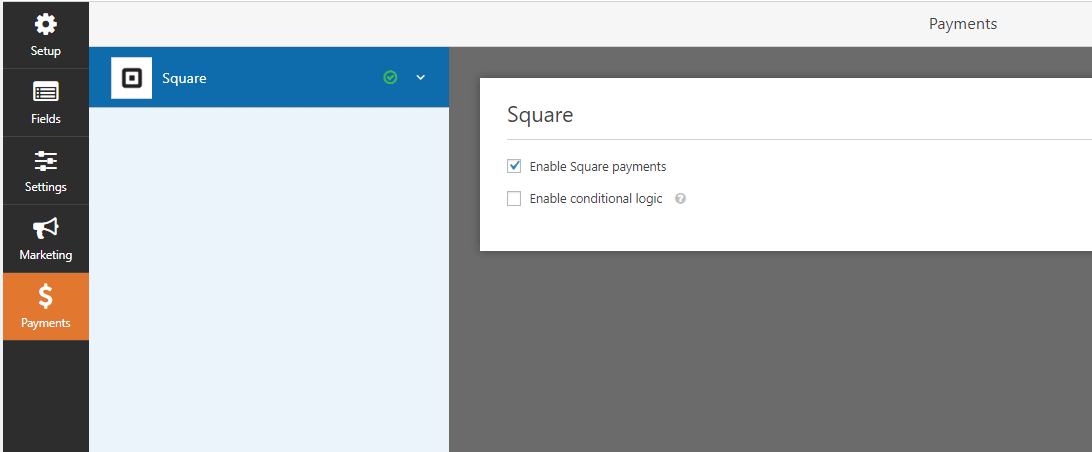 Enable Square Payments Checkbox