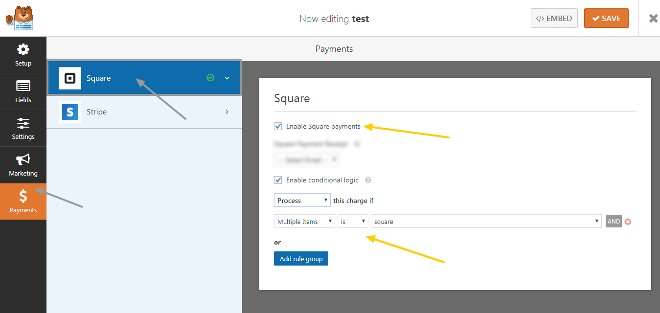 Select payment tabs