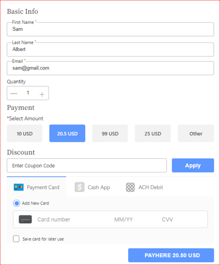 Fill out the Form Information and choose the payment amount